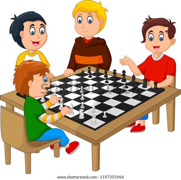 Niños felices ajedrez: vector de stock (libre de 1197355966 Shutterstock