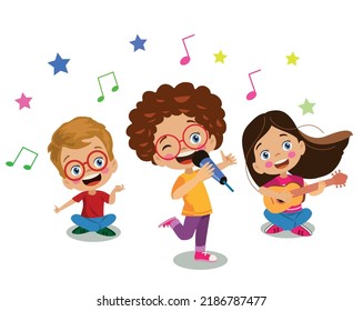 cute happy kids singing and having fun