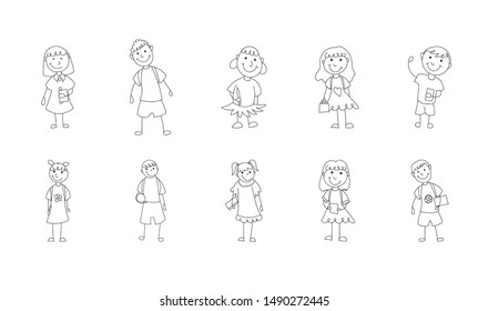 Cute happy kids. Vector icon