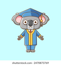 Cute happy koala graduation animal kawaii chibi character mascot illustration outline style design set