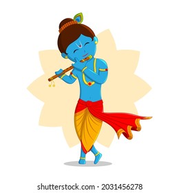 Cute Happy Krishna Cartoon Vector Illustration.