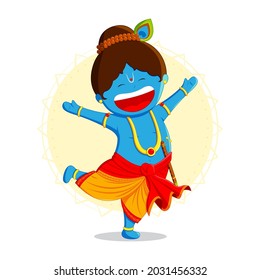 Cute Happy Krishna Cartoon Vector Illustration.