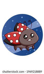 Cute and happy ladybug in the night cartoon illustration