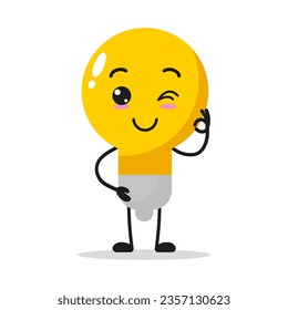Cute happy lamp character. Funny smiling and wink electric cartoon emoticon in flat style. bulb vector illustration