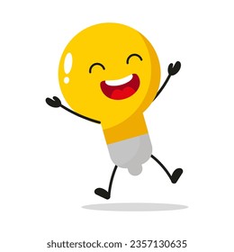Cute happy lamp character. Funny victory jump celebration electric cartoon emoticon in flat style. bulb vector illustration