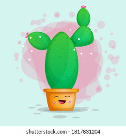 Cute happy laugh cactus cartoon illustration premium vector