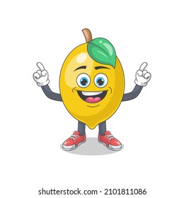 Ilustración del vector de dibujos animados de limón feliz. Concepto de carácter mascota de frutas Vector premium aislado