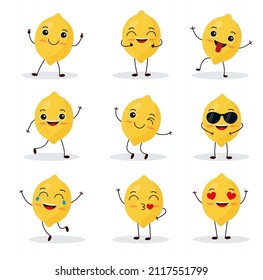 Cute happy lemon character. Funny fruit emoticon in flat style. eps 10