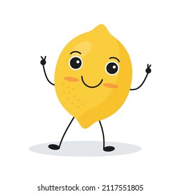 Cute happy lemon character. Funny fruit emoticon in flat style. eps 10