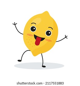 Cute happy lemon character. Funny fruit emoticon in flat style. eps 10