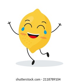 Cute happy lemon character. Funny fruit emoticon in flat style. eps 10