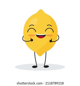 Cute happy lemon character. Funny fruit emoticon in flat style. eps 10