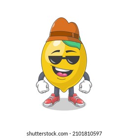 Cute Happy Lemon Detective Cartoon Vector Illustration. Fruit Mascot Character Concept Isolated Premium Vector
