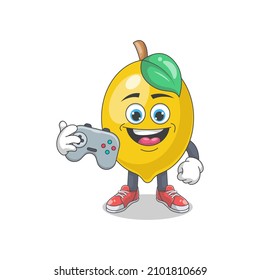 Cute Happy Lemon Gamer Cartoon Vector Illustration. Fruit Mascot Character Concept Isolated Premium Vector