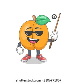 Cute Happy Lemon Playing Billiard Cartoon Vector Illustration. Fruit Mascot Character Concept Isolated Premium Vector