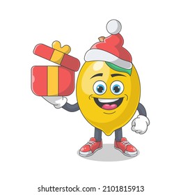 Cute Happy Lemon Santa Cartoon Vector Illustration. Fruit Mascot Character Concept Isolated Premium Vector