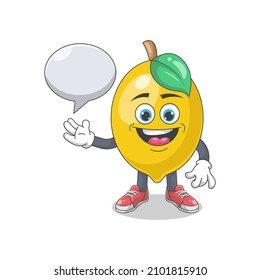 Cute Happy Lemon With Speech Bubbles Cartoon Vector Illustration. Fruit Mascot Character Concept Isolated Premium Vector