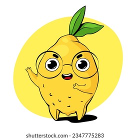 Cute happy lemon. Vector characters in cartoon style