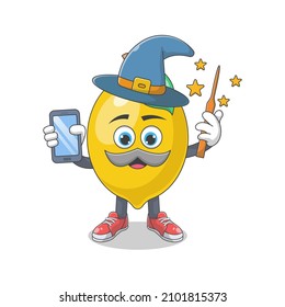 Cute Happy Lemon Wizard Cartoon Vector Illustration. Fruit Mascot Character Concept Isolated Premium Vector