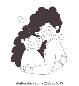 Cute happy lesbian couple hugging. Love is Love. Happy Valentines Day. LGBT, Pride community. Vector doodle illustration, hand drawn design