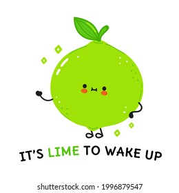 Cute happy lime. Isolated on white background. Cartoon character Illustration design, simple flat style. Lime concept card.