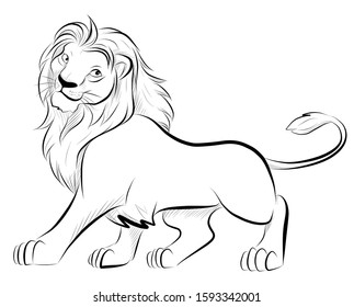 cute happy lion line drawing