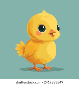 Cute Happy little baby chicken Cartoon Illustration. Isolated on colorful background Flat Style