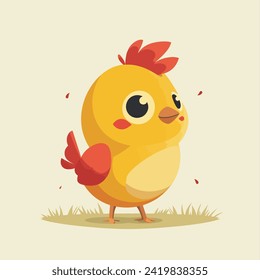 Cute Happy little baby chicken Cartoon Illustration. Isolated on colorful background Flat Style