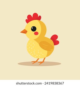 Cute Happy little baby chicken Cartoon Illustration. Isolated on colorful background Flat Style