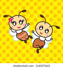 Cute and Happy Little Bee Couple Dancing