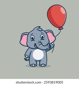 Cute and happy little elephant balloon vector children's illustration Q version vector cartoon illustration