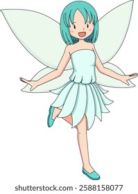 Cute Happy Little Fairy, Cartoon Style, Vector Illustration