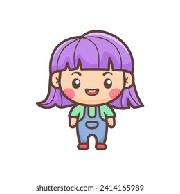 Cute happy little girl cartoon illustration