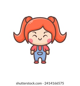Cute happy little girl cartoon illustration