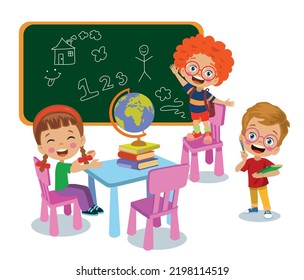 cute happy little kids in school classroom