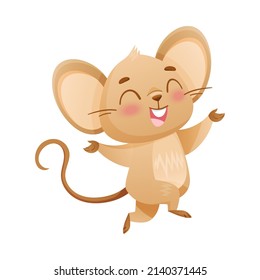 Cute happy little mouse character. Adorable funny baby animal cartoon vector illustration