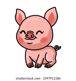 Cute happy little pig cartoon