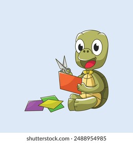 Cute happy little turtle playing