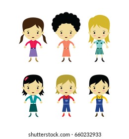 cute happy little woman - adorable girl cartoon vector art