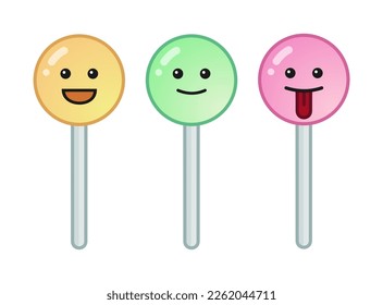 Cute happy lollipops vector set