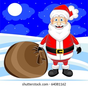 cute happy looking santa claus with snow background