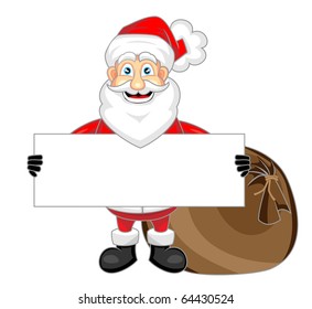 cute happy looking santa claus holding a blank sign