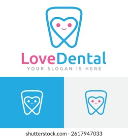 Cute Happy Love Heart Dental Care Character Line Logo Template