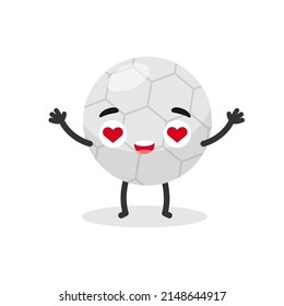 Cute happy love smiling Football ball. Soccer emoji mascot