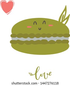 Cute happy macaron stack vector cartoon kawaii illustration. Can be used for shop, banner, poster.
