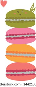 Cute happy macarons cookies stack vector cartoon kawaii illustration