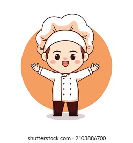 Cute happy male bakery chef cartoon manga chibi mascot logo character