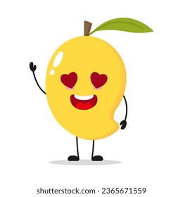 Hübscher Mango-Charakter. Die Liebe zum Fruchtcartoon Emoticon im flachen Stil. Lebensmittelvektorgrafik