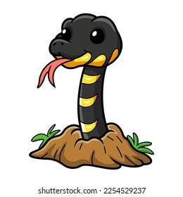 Cute happy mangrove snake cartoon out from hole