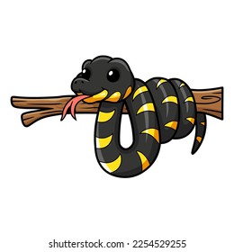 Cute happy mangrove snake cartoon on tree branch